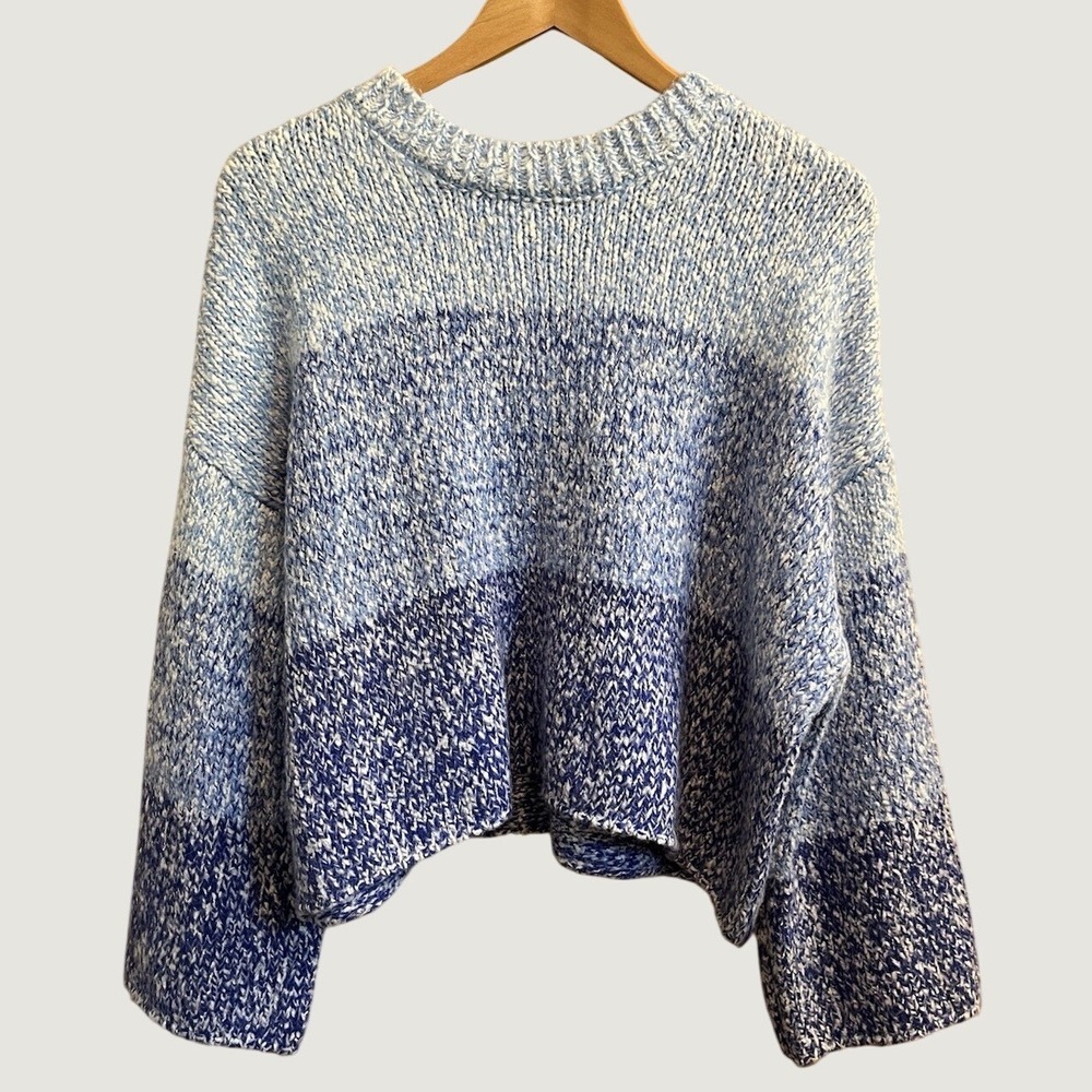 Sincerely Jules Sweater Womens Large Blue Ombre Marled Chunky Knit Boxy Crewneck